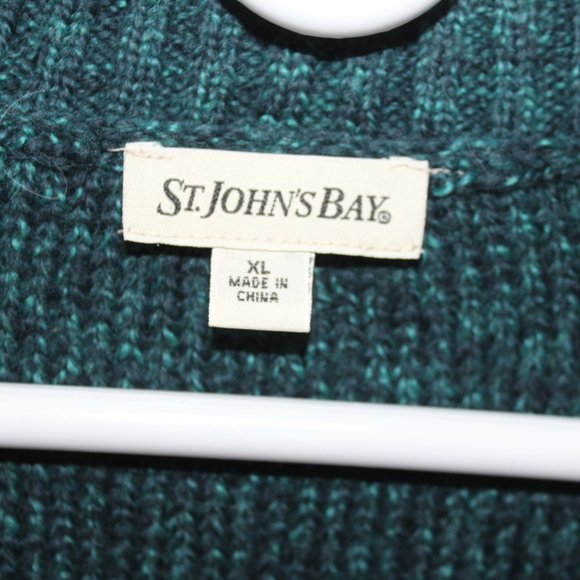 NWT St. John's Bay Knit Blue/Green V-Neck Sweater - Picture 4 of 9